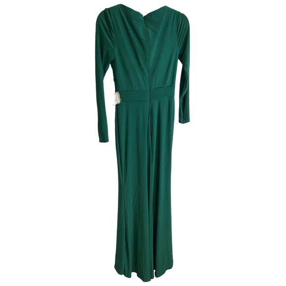 Ieena for Mac Duggal 26554 High Slit Long Sleeve Gown Maxi Emerald Green Size 0 - Picture 7 of 13